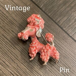 Vintage Pink French Poodle Dog Brooch - Pin Silver-tone Pink Accents